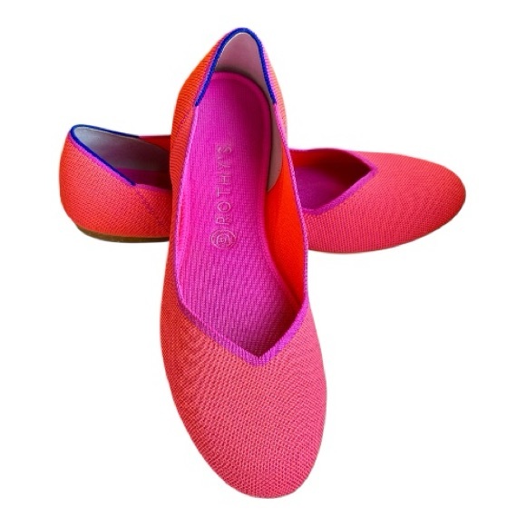 Rothy's Shoes - Rothy's Two-Tone Knit Ballet Flats in Pink and Coral Blue Trim Size W12